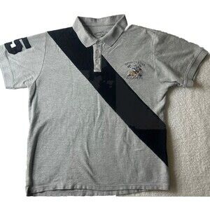 Beverly Hills Polo Club Men’s L Polo Black Grey Golf 5 Embroidered Logo Preppy